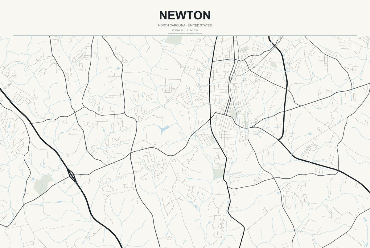 Newton, North Carolina City Map Aluminum Sign in Headline Atlas style