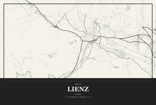 Lienz, Austria City Map Aluminum Sign in Museum Plaque style