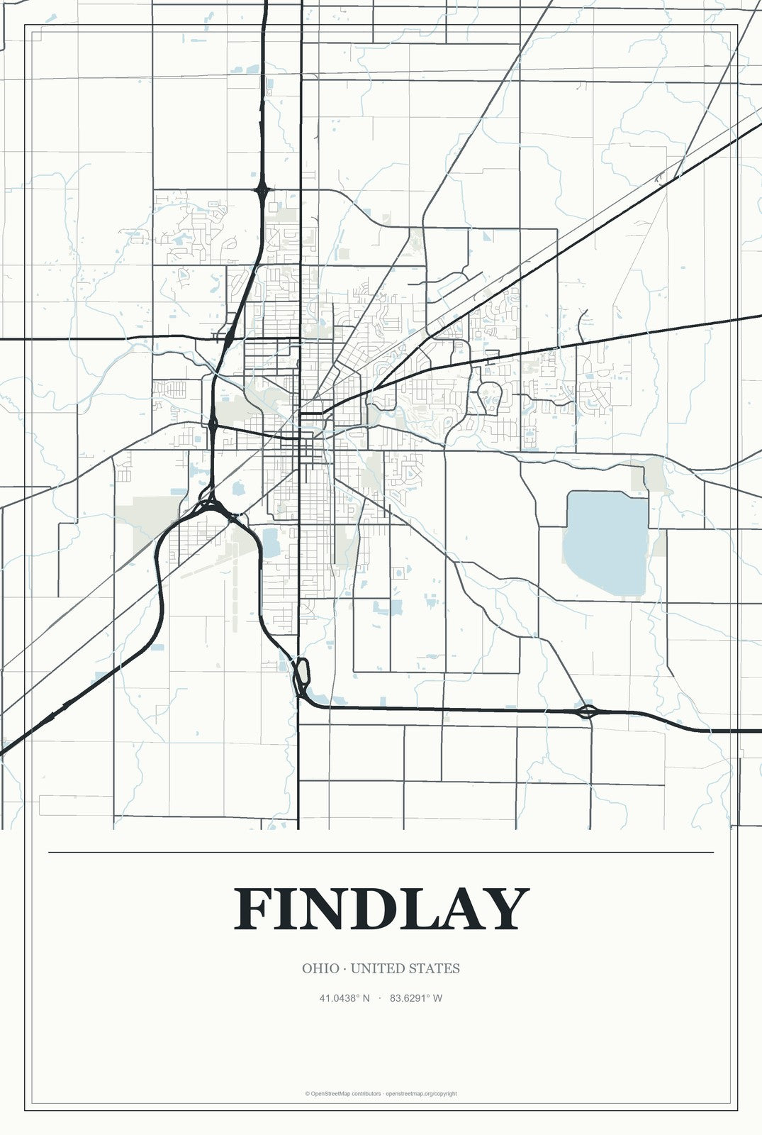 Findlay, Ohio City Map Aluminum Sign in Gallery Air style