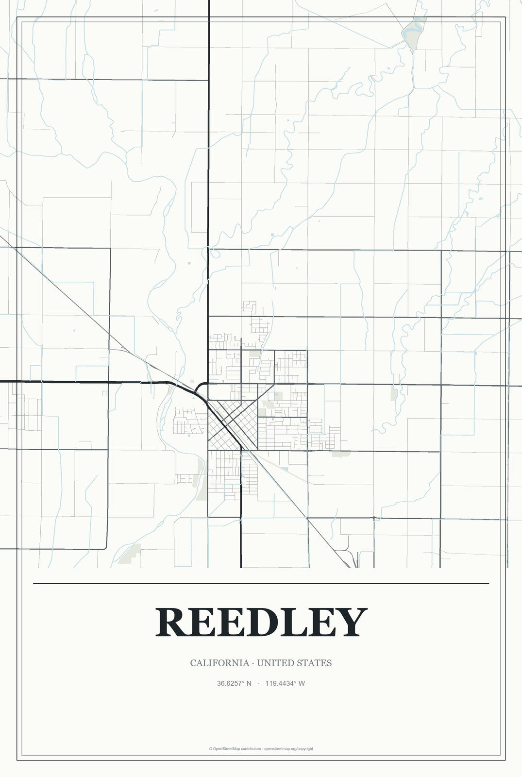 Reedley, California City Map Aluminum Sign in Gallery Air style