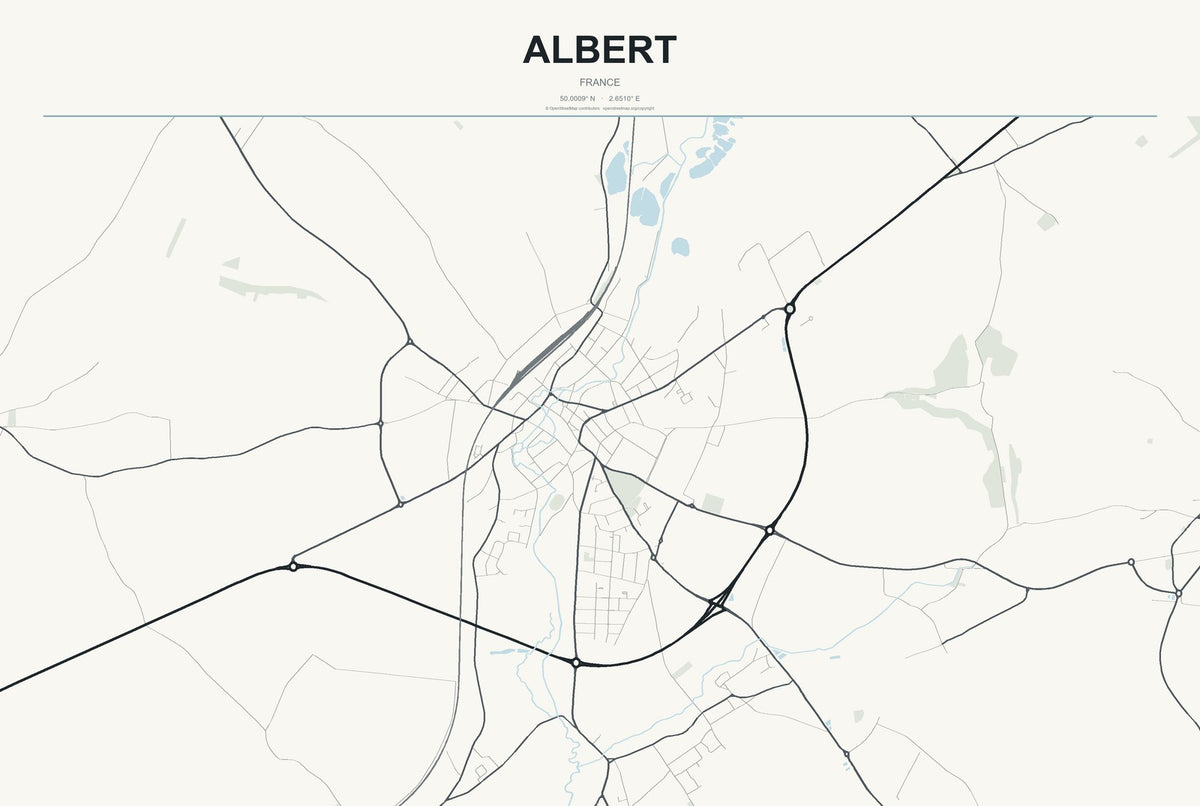 Albert, France City Map Aluminum Sign in Headline Atlas style