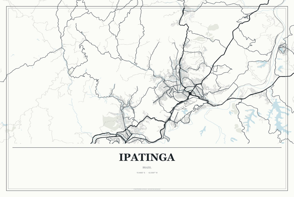 Ipatinga, Brazil City Map Aluminum Sign in Gallery Air style