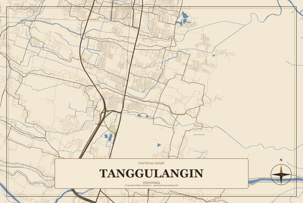 Tanggulangin, Indonesia City Map Aluminum Sign in Heritage Nautical style