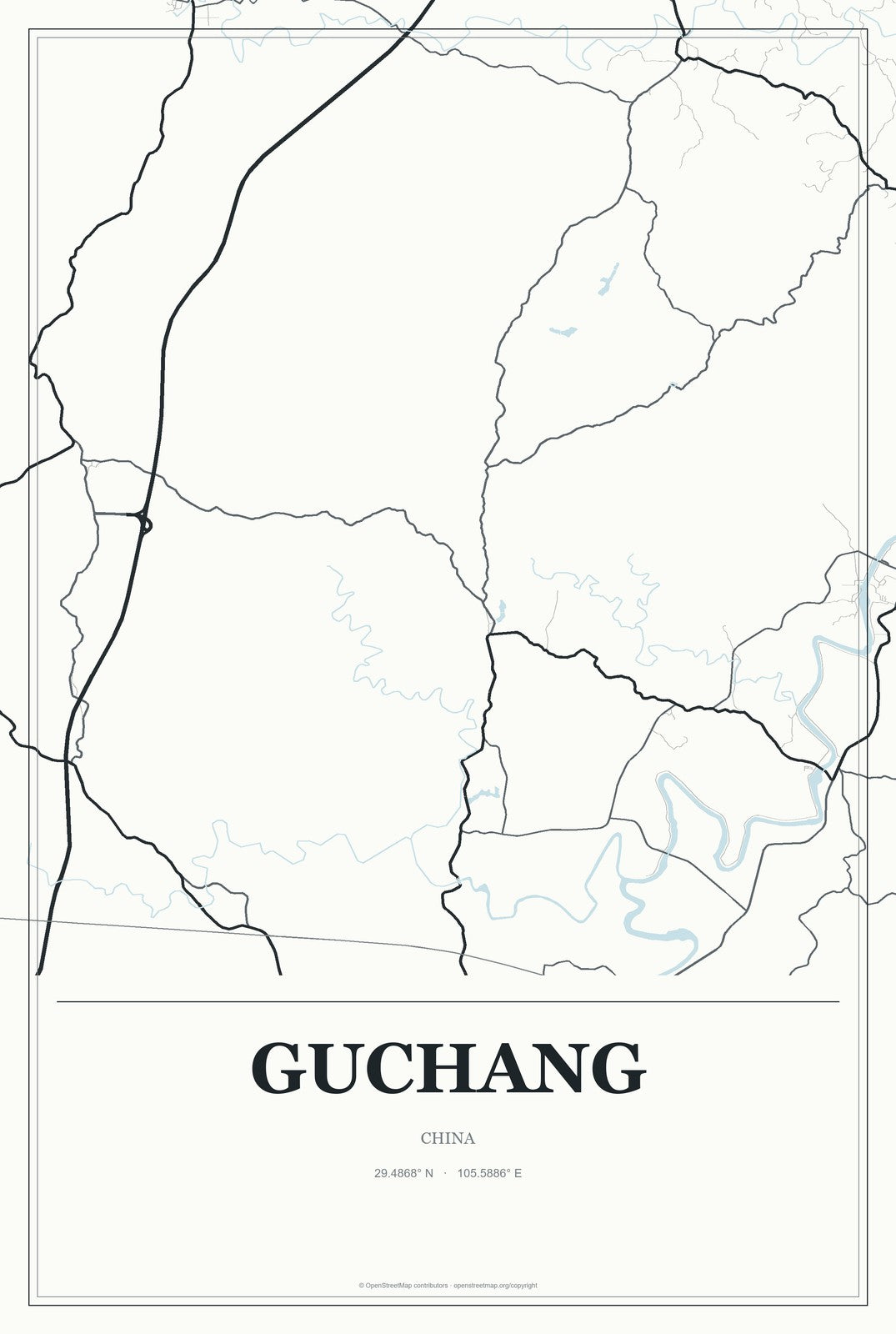 Guchang, China City Map Aluminum Sign in Gallery Air style
