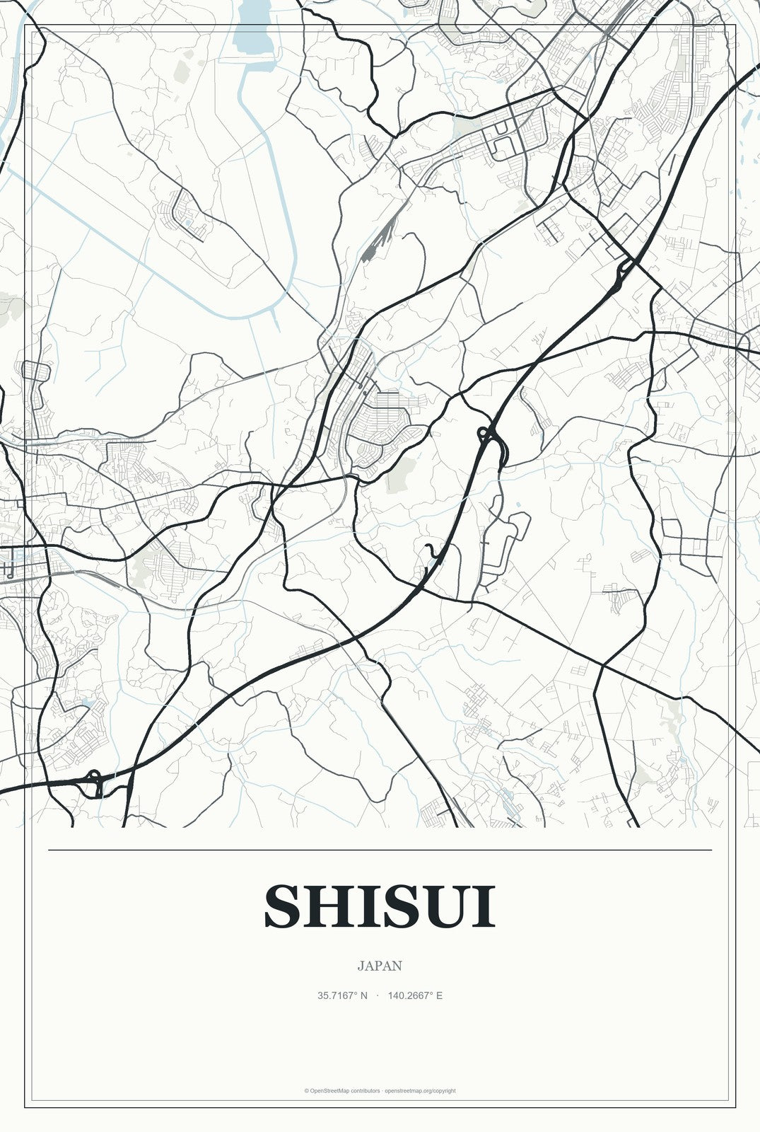 Shisui, Japan City Map Aluminum Sign in Gallery Air style