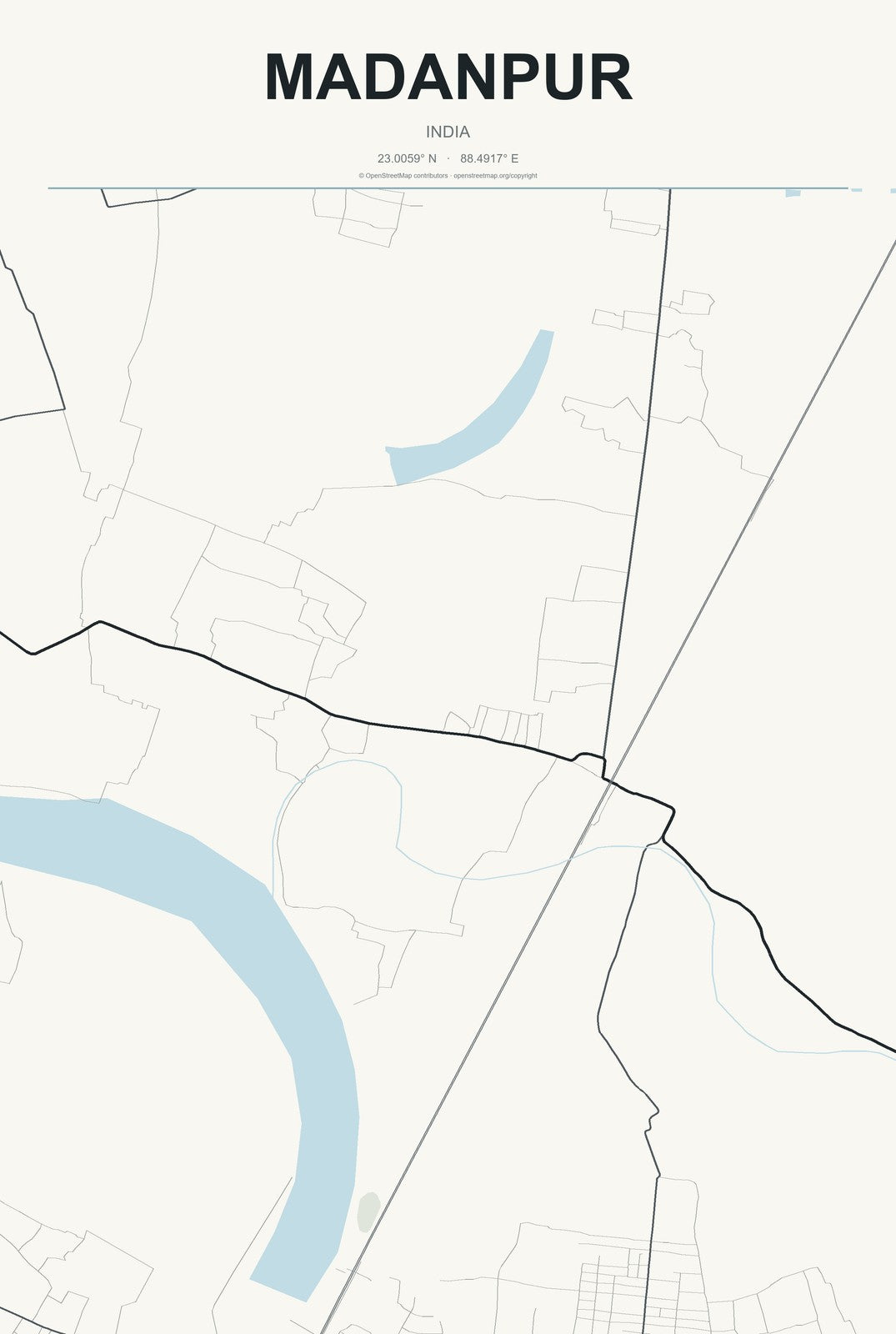 Madanpur, India City Map Aluminum Sign in Headline Atlas style