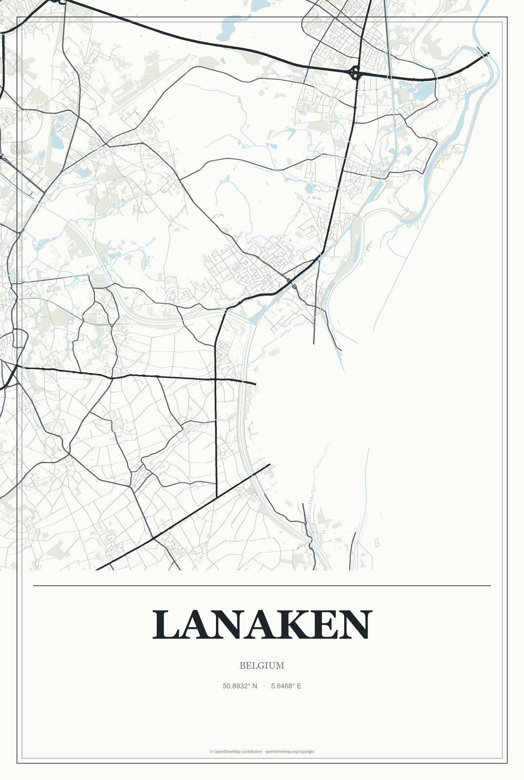 Lanaken, Belgium City Map Aluminum Sign in Gallery Air style