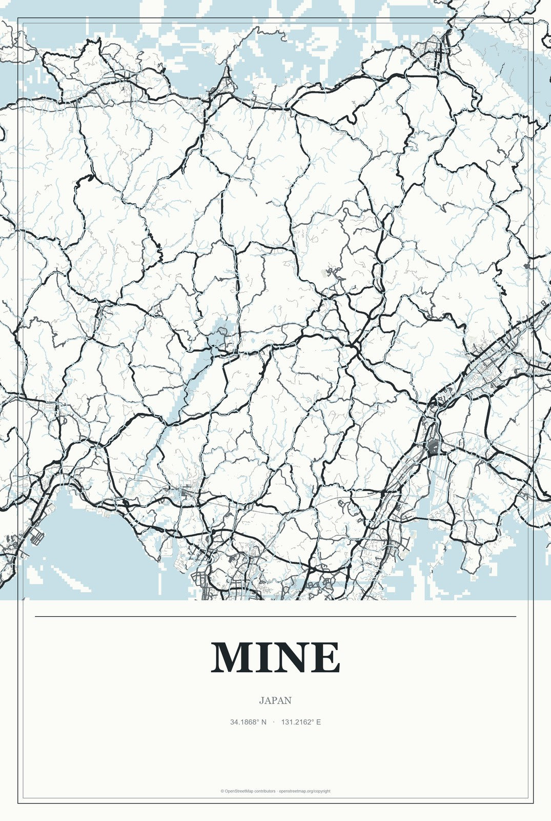 Mine, Japan City Map Aluminum Sign in Gallery Air style