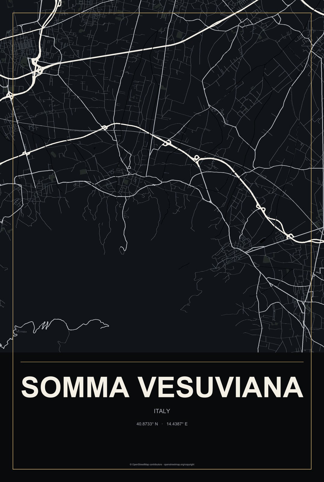 Somma Vesuviana, Italy City Map Aluminum Sign in Metropolitan Noir style