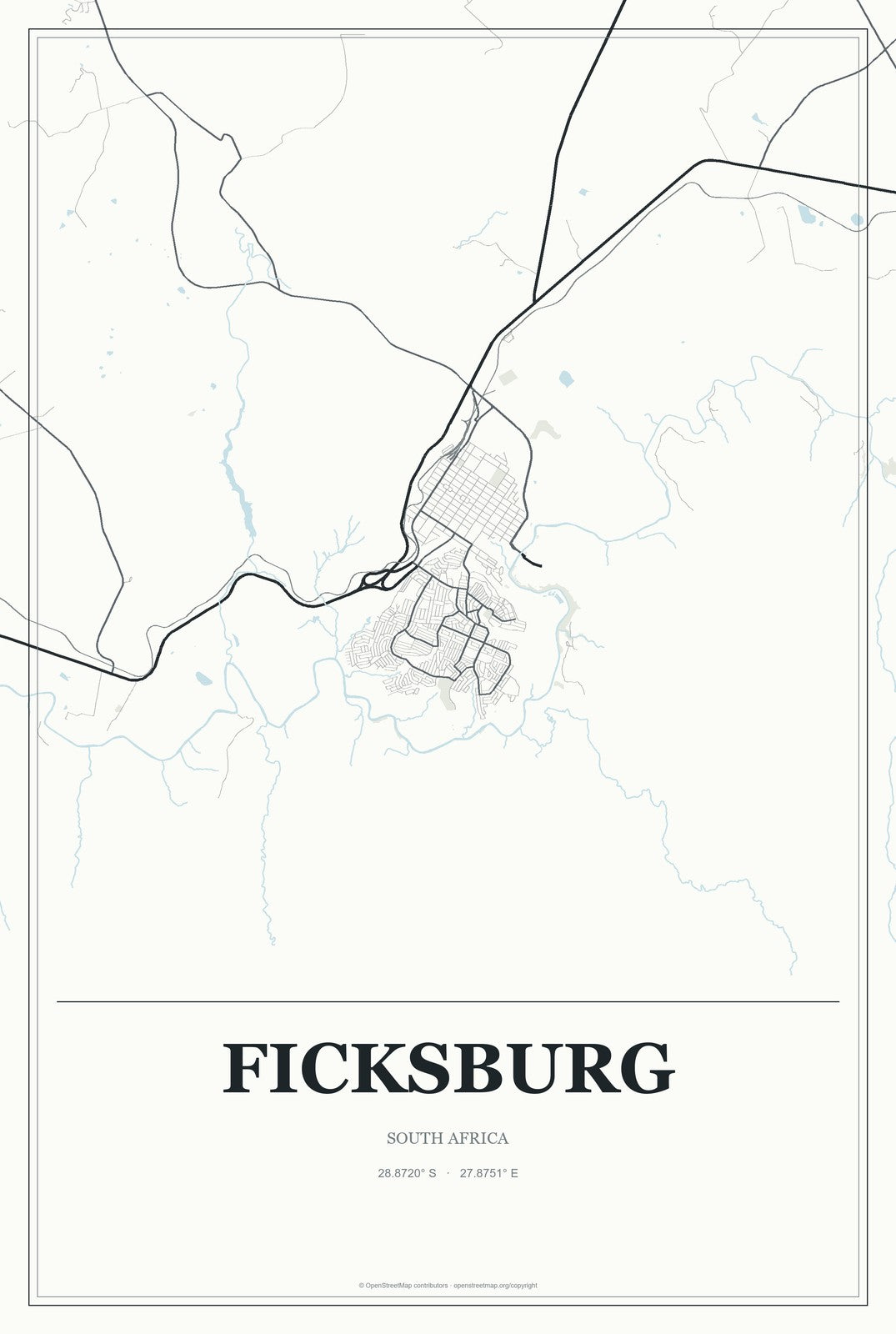 Ficksburg, South Africa City Map Aluminum Sign in Gallery Air style