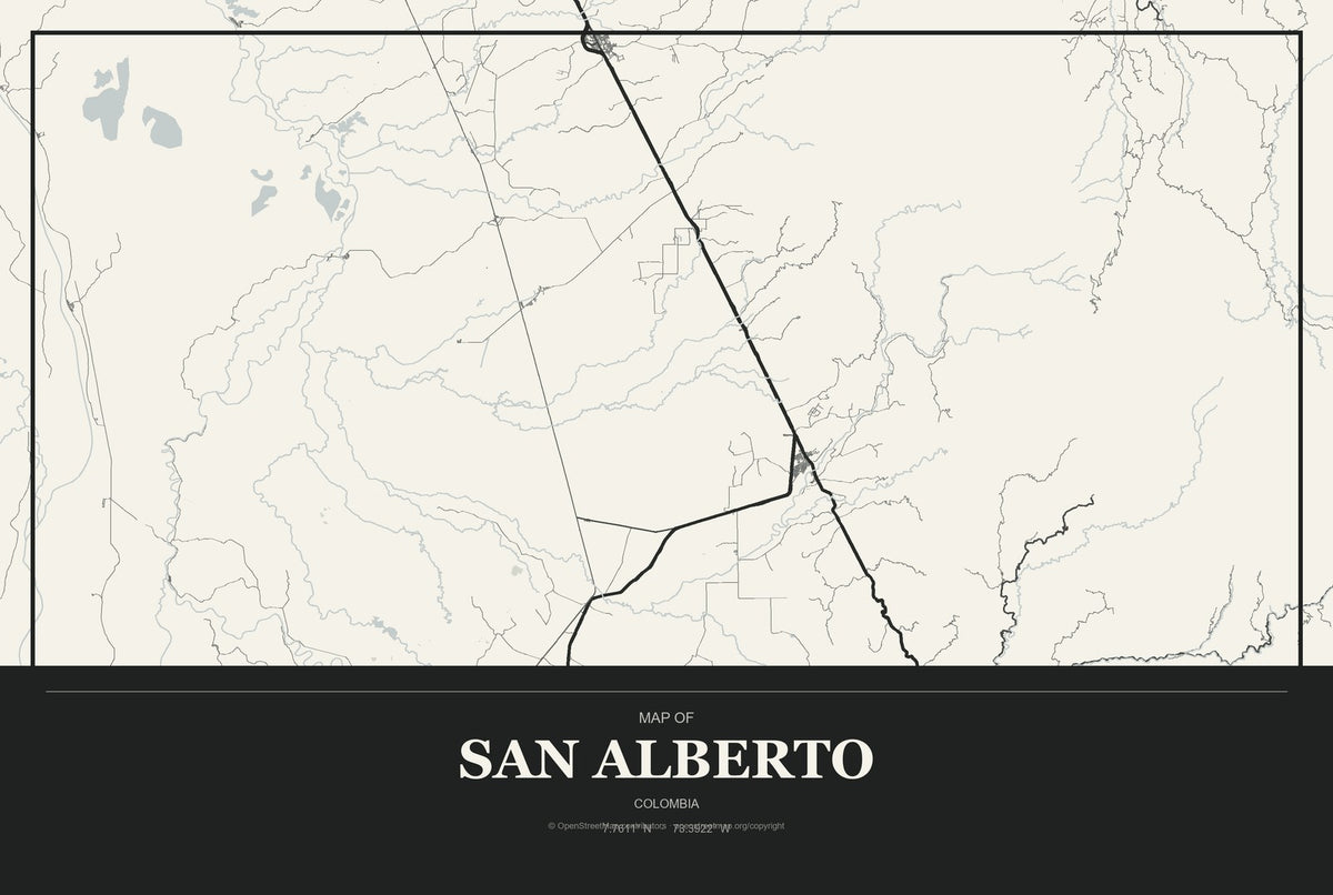 San Alberto, Colombia City Map Aluminum Sign in Museum Plaque style