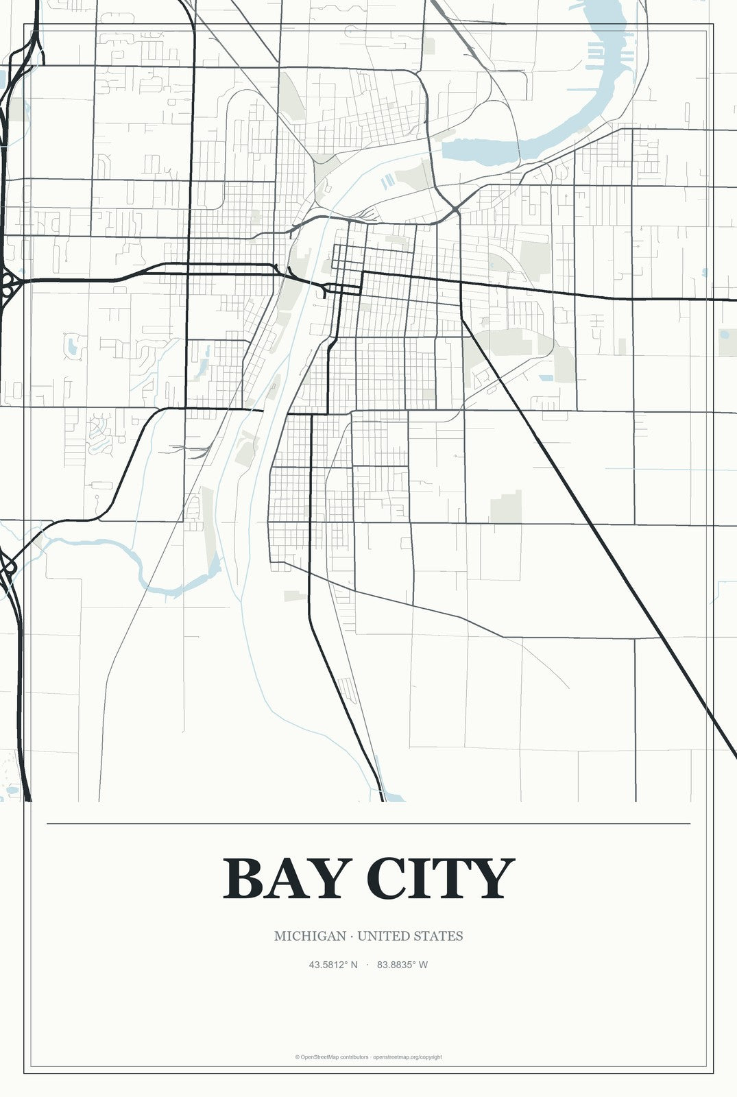 Bay City, Michigan City Map Aluminum Sign in Gallery Air style