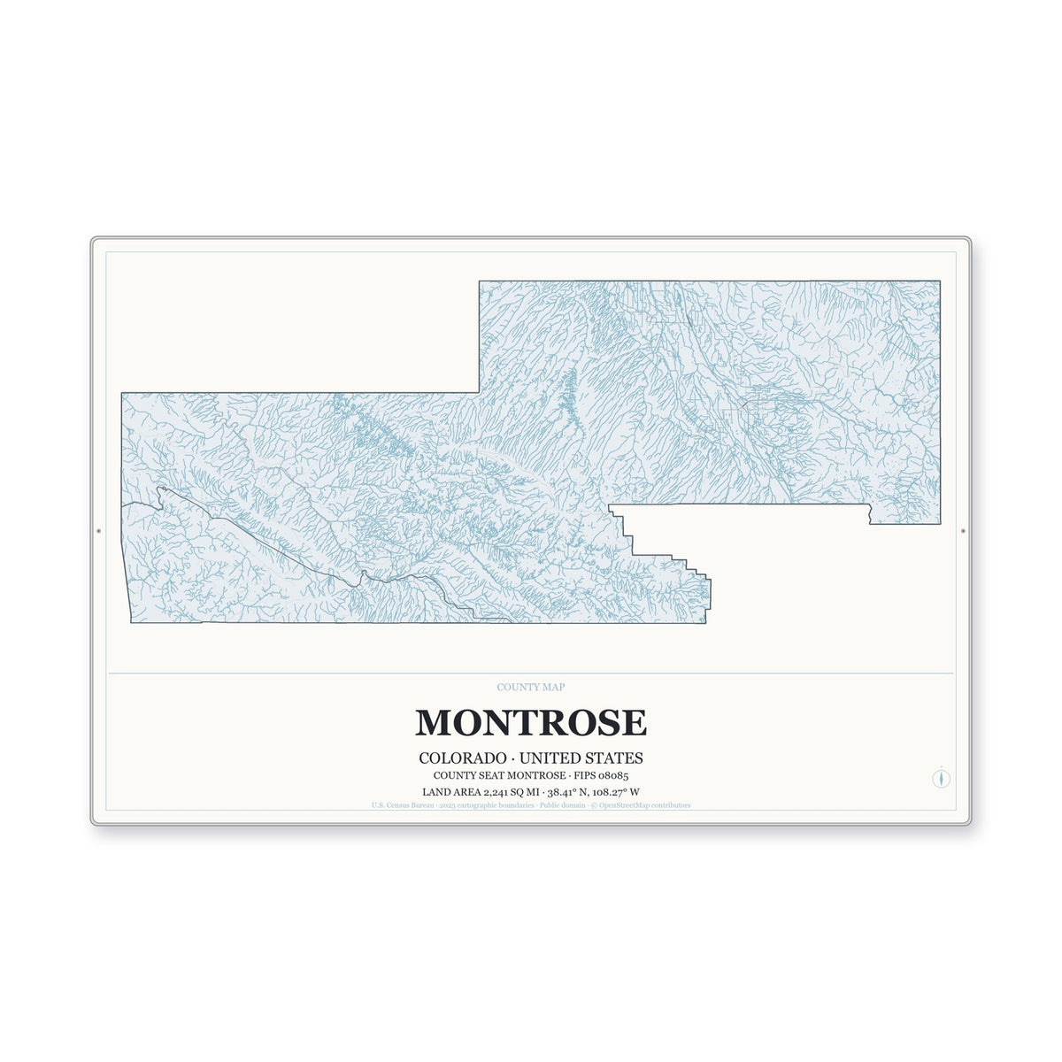 Montrose County, Colorado Map Aluminum Sign in Gallery Air style