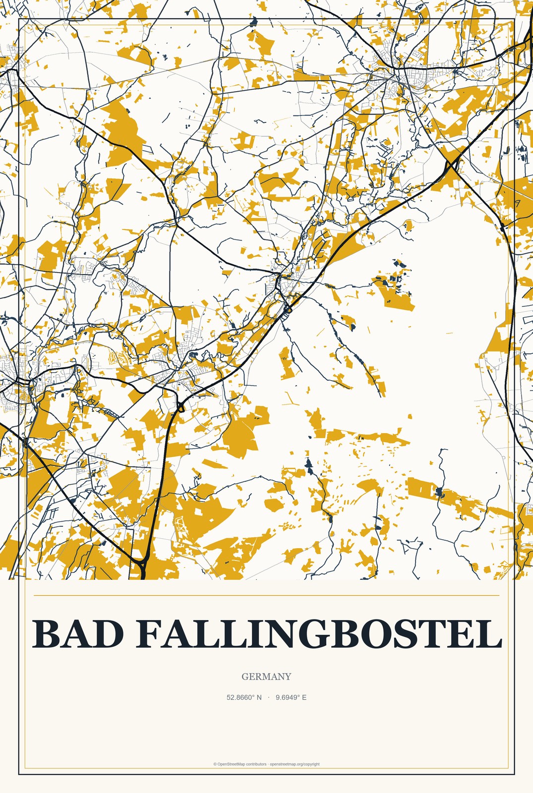 Bad Fallingbostel, Germany City Map Aluminum Sign in Citrine Modern style
