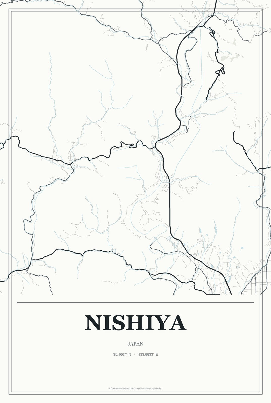 Nishiya, Japan City Map Aluminum Sign in Gallery Air style