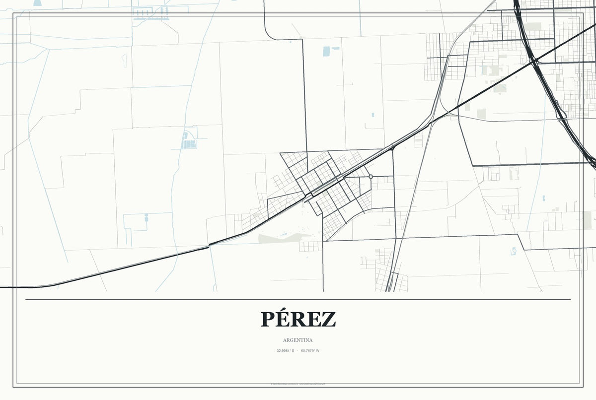 Pérez, Argentina City Map Aluminum Sign in Gallery Air style