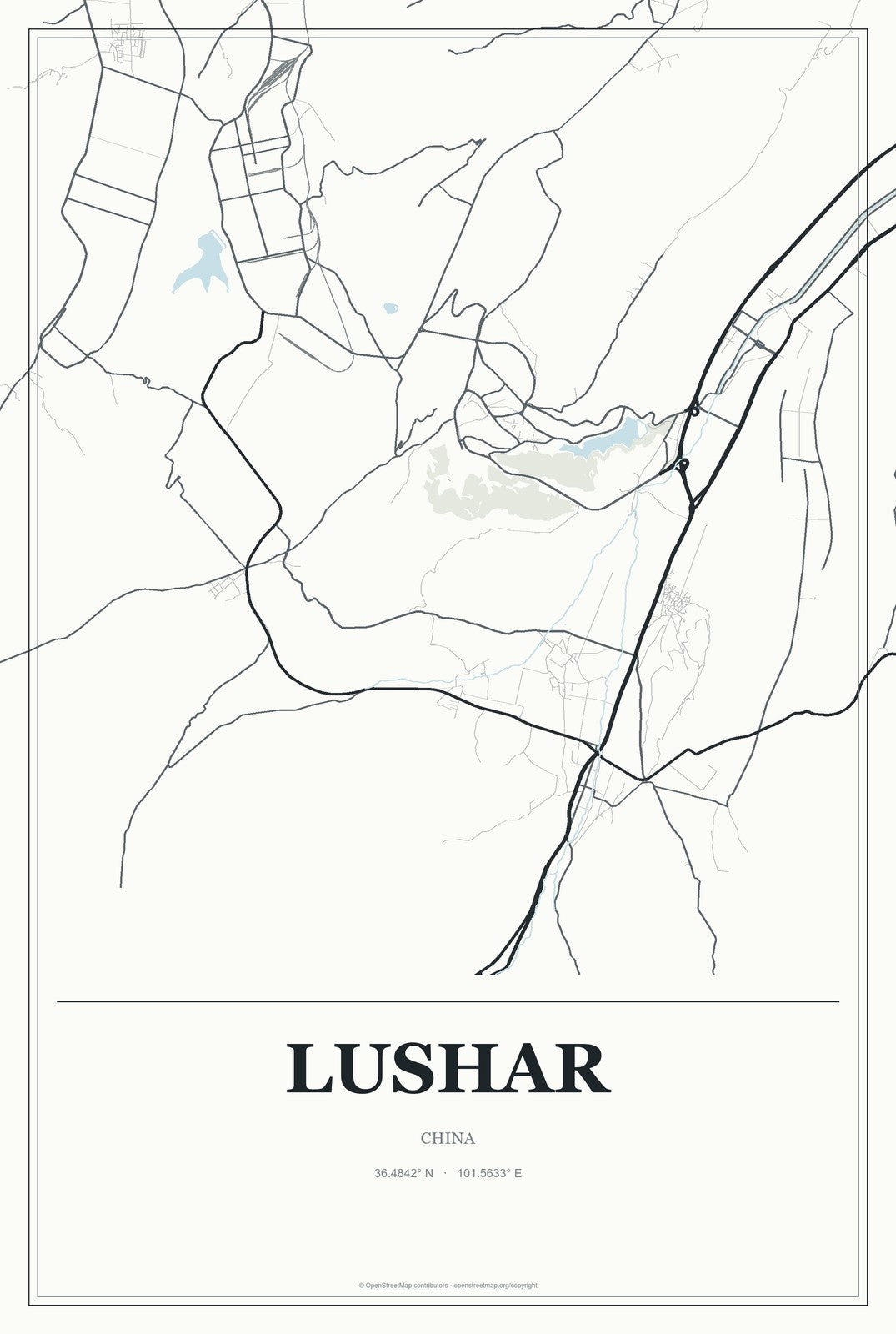 Lushar, China City Map Aluminum Sign in Gallery Air style