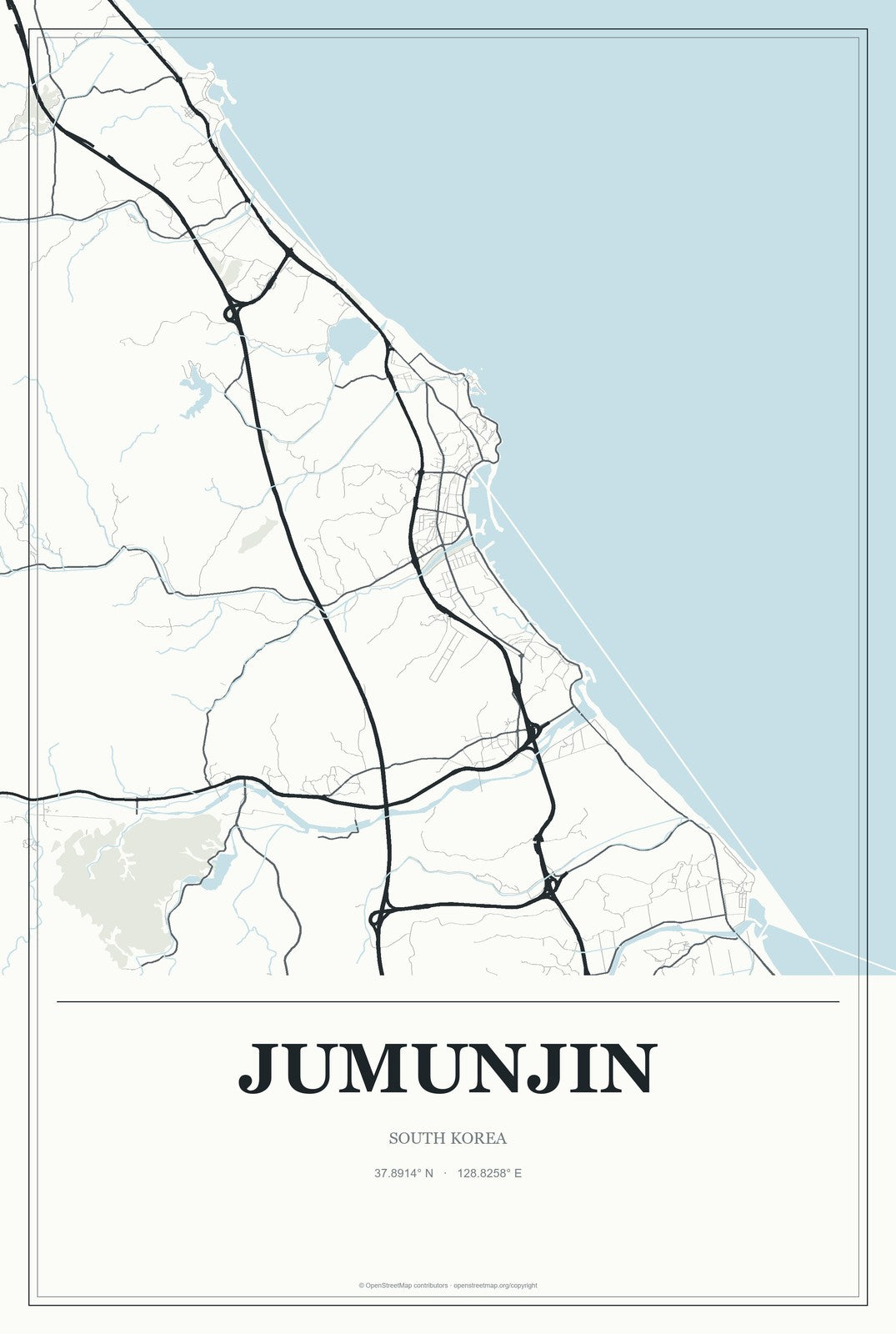Jumunjin, South Korea City Map Aluminum Sign in Gallery Air style