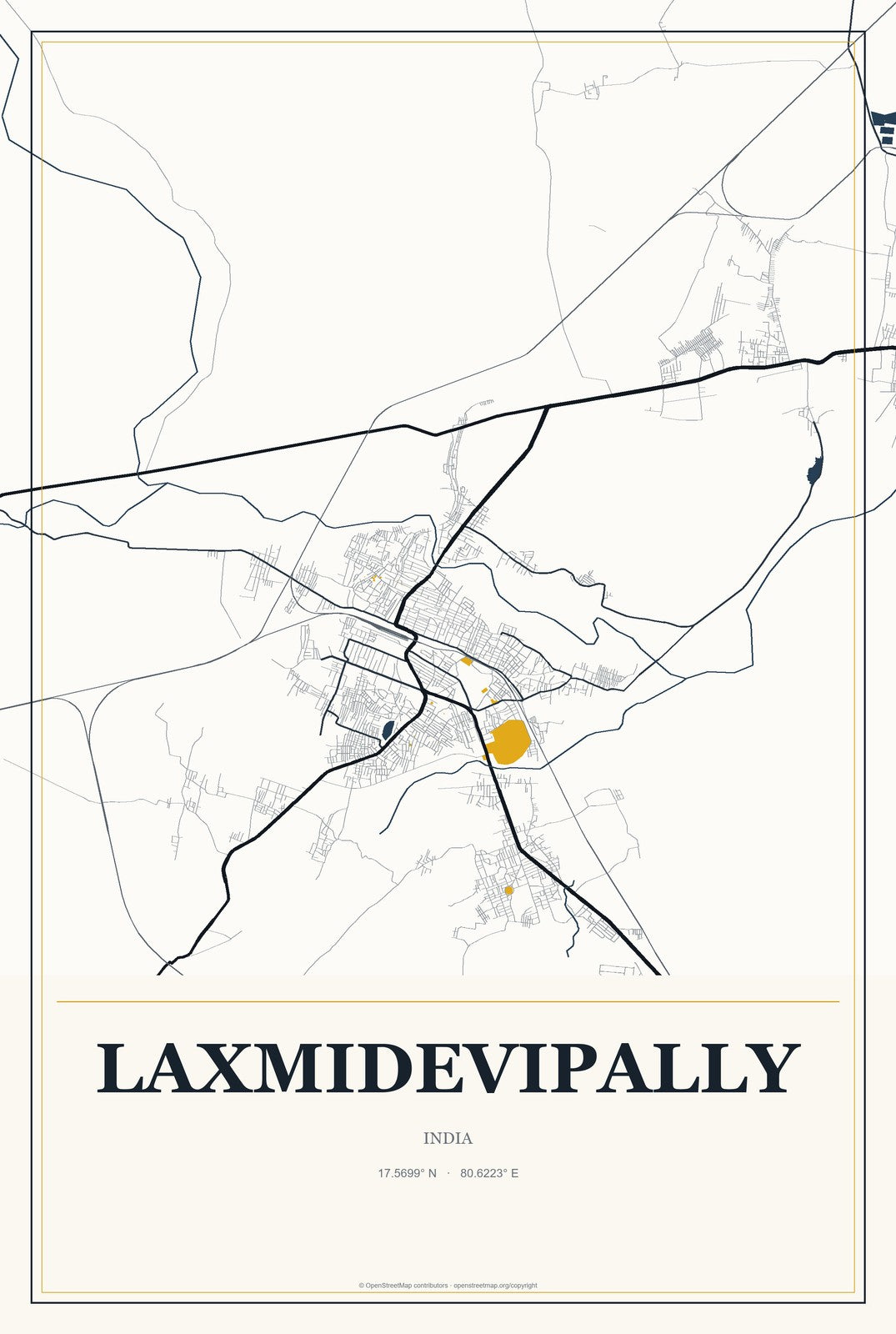 Laxmidevipally, India City Map Aluminum Sign in Citrine Modern style
