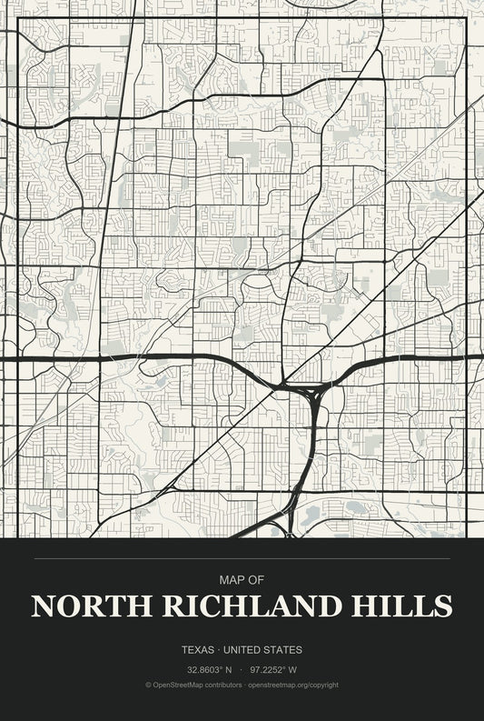 North Richland Hills, Texas City Map Aluminum Sign in Museum Plaque style