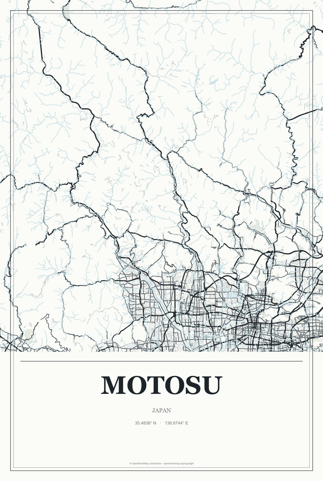 Motosu, Japan City Map Aluminum Sign in Gallery Air style