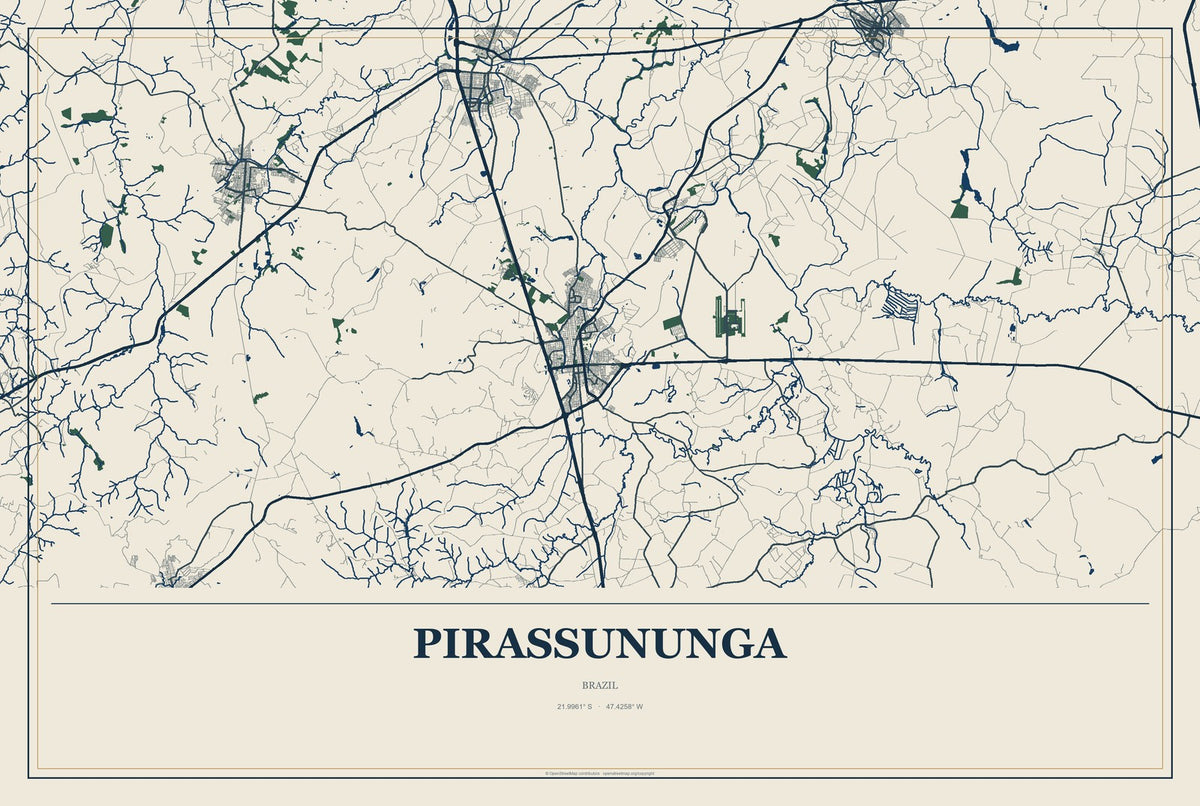 Pirassununga, Brazil City Map Aluminum Sign in Coastal Cutout style