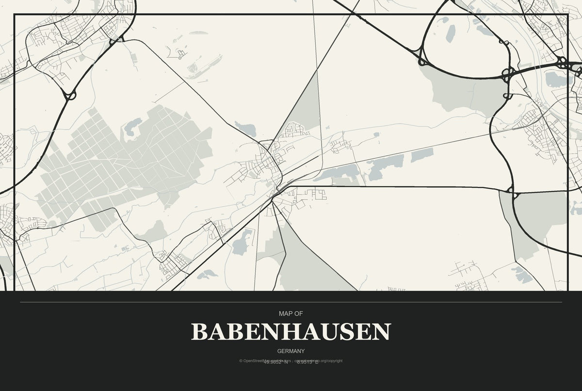 Babenhausen, Germany City Map Aluminum Sign in Museum Plaque style