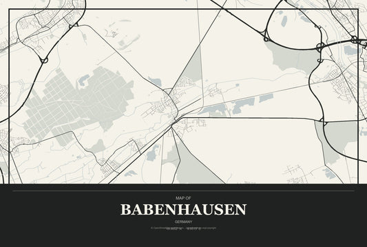 Babenhausen, Germany City Map Aluminum Sign in Museum Plaque style