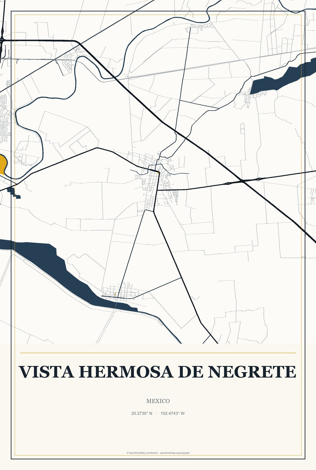 Vista Hermosa de Negrete, Mexico City Map Aluminum Sign in Citrine Modern style