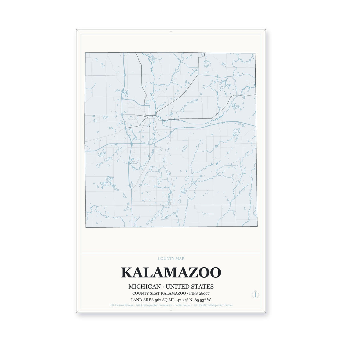 Kalamazoo County, Michigan Map Aluminum Sign in Gallery Air style