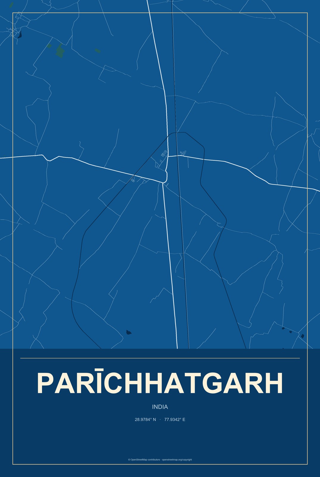 Parīchhatgarh, India City Map Aluminum Sign in Harbor Cobalt style