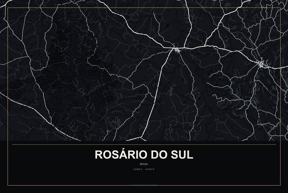 Rosário do Sul, Brazil City Map Aluminum Sign in Metropolitan Noir style