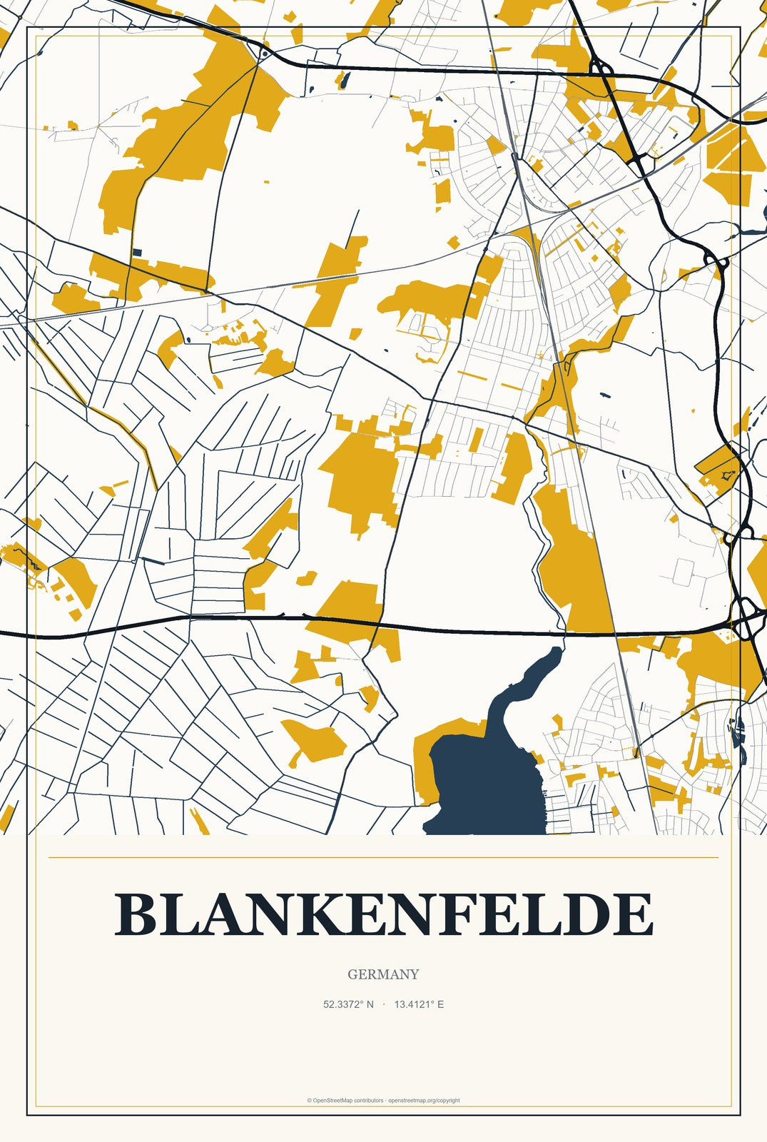 Blankenfelde, Germany City Map Aluminum Sign in Citrine Modern style