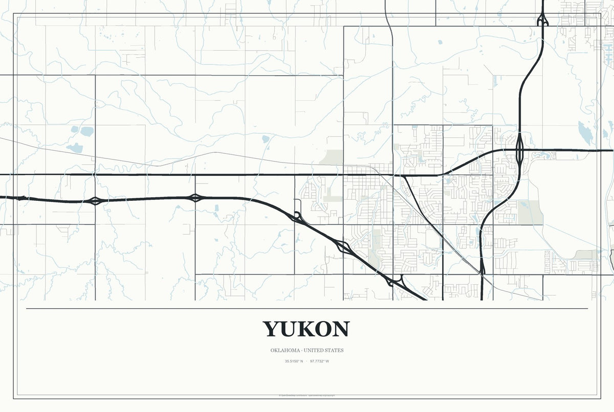 Yukon, Oklahoma City Map Aluminum Sign in Gallery Air style
