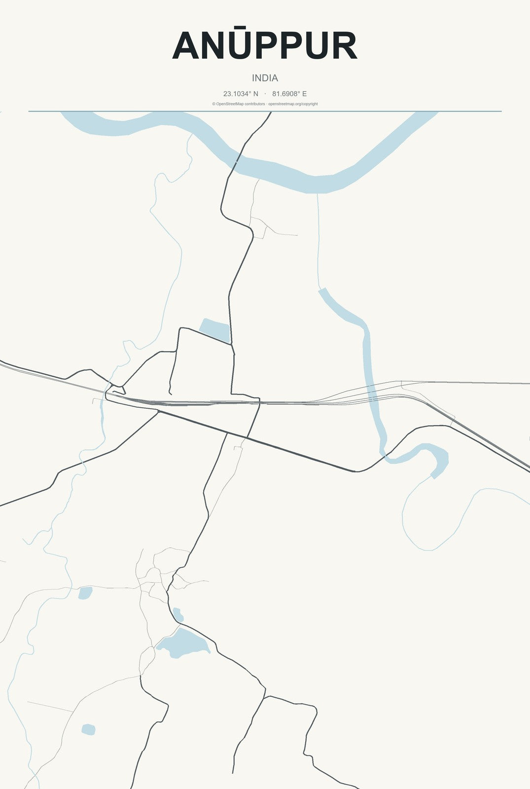 Anūppur, India City Map Aluminum Sign in Headline Atlas style