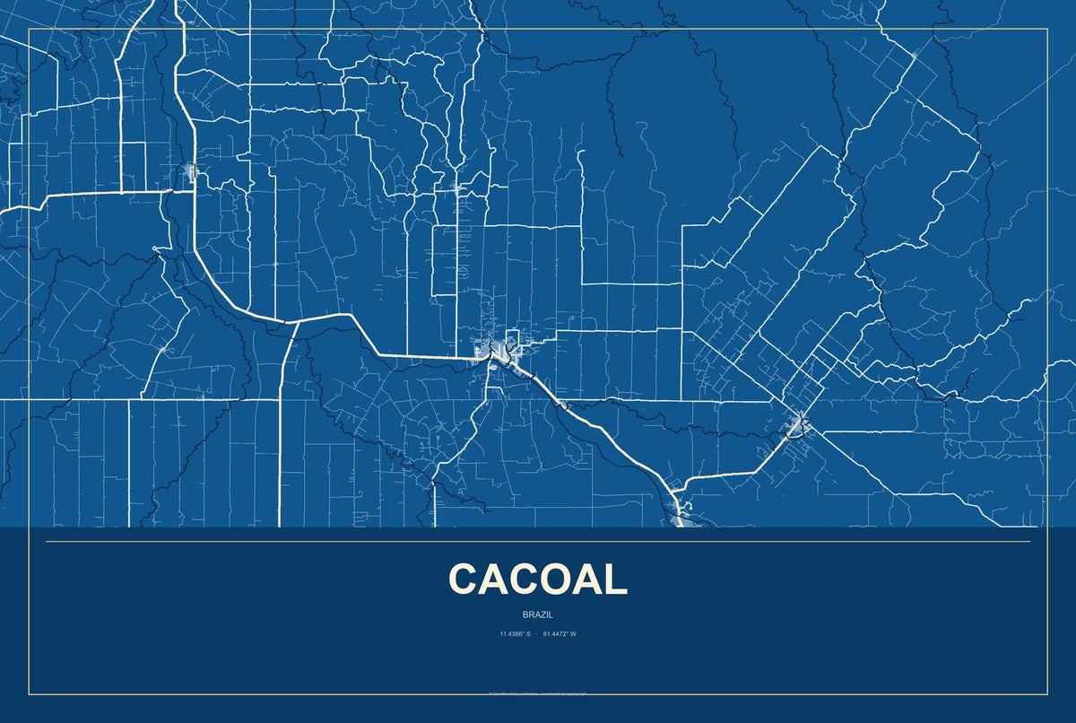 Cacoal, Brazil City Map Aluminum Sign in Harbor Cobalt style