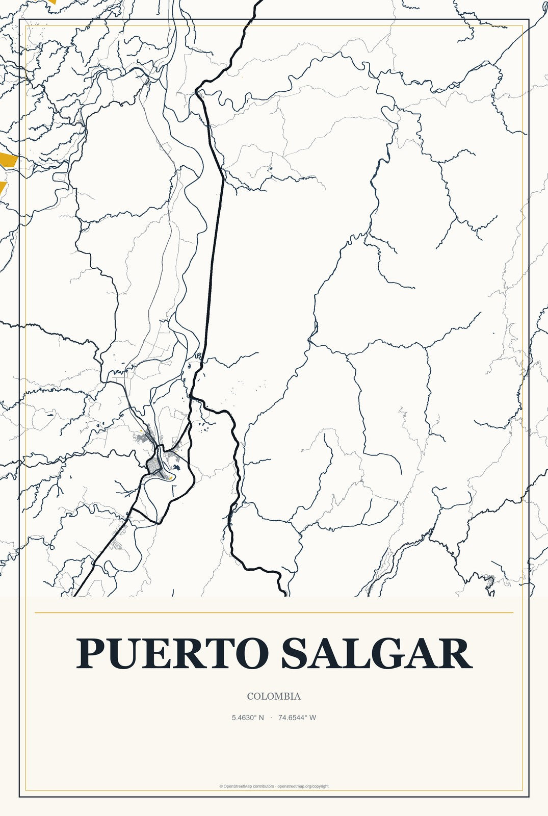 Puerto Salgar, Colombia City Map Aluminum Sign in Citrine Modern style
