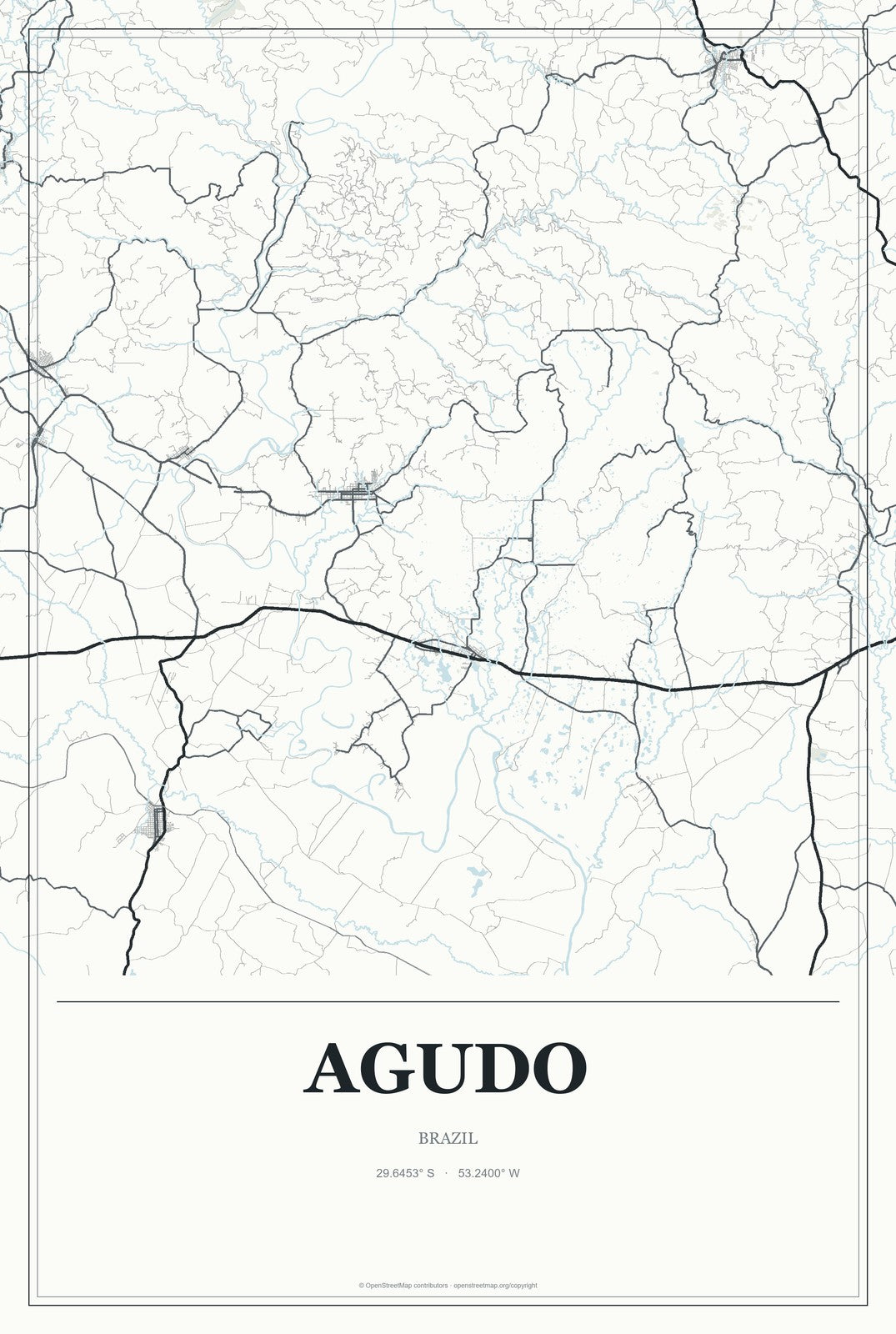 Agudo, Brazil City Map Aluminum Sign in Gallery Air style