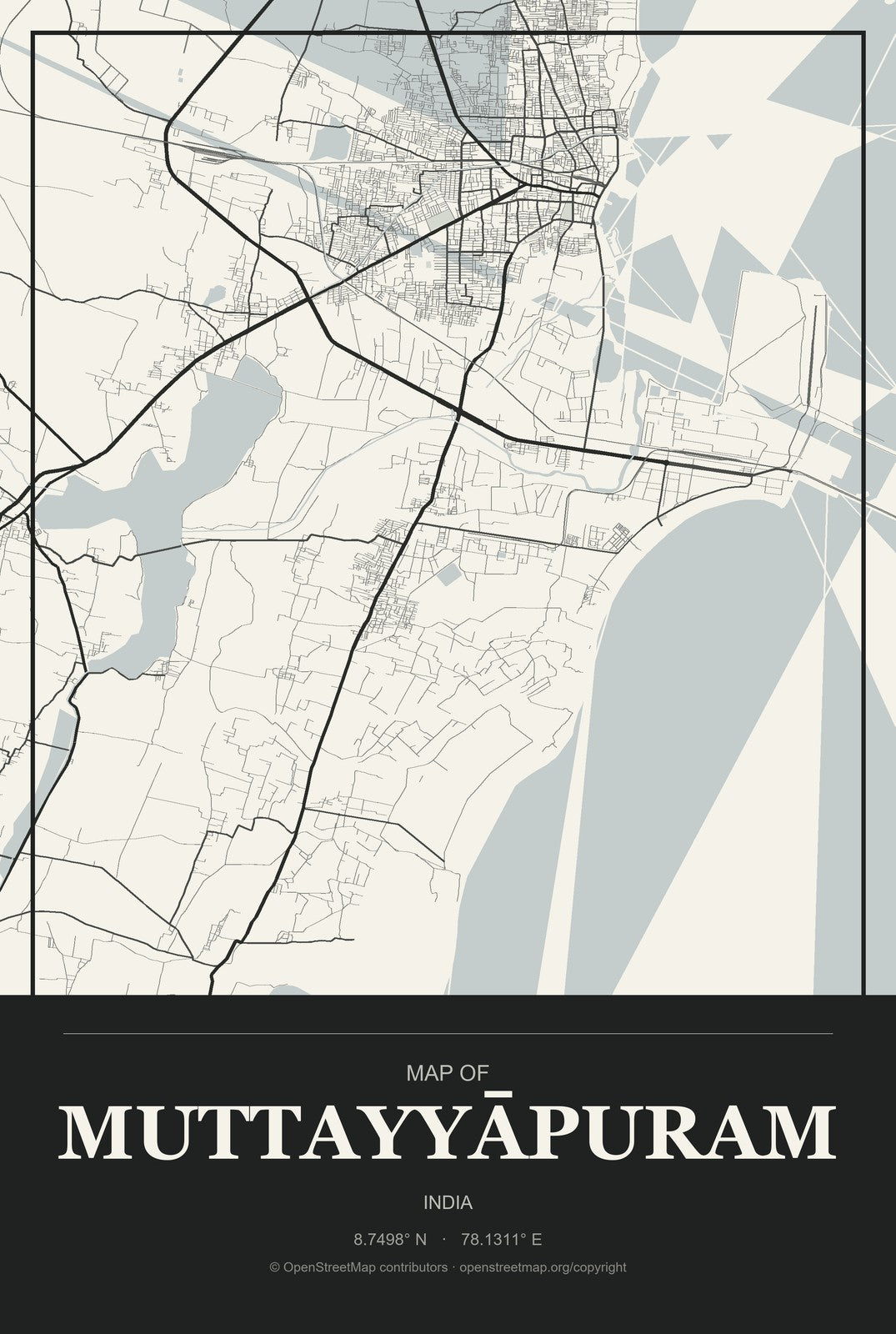 Muttayyāpuram, India City Map Aluminum Sign in Museum Plaque style