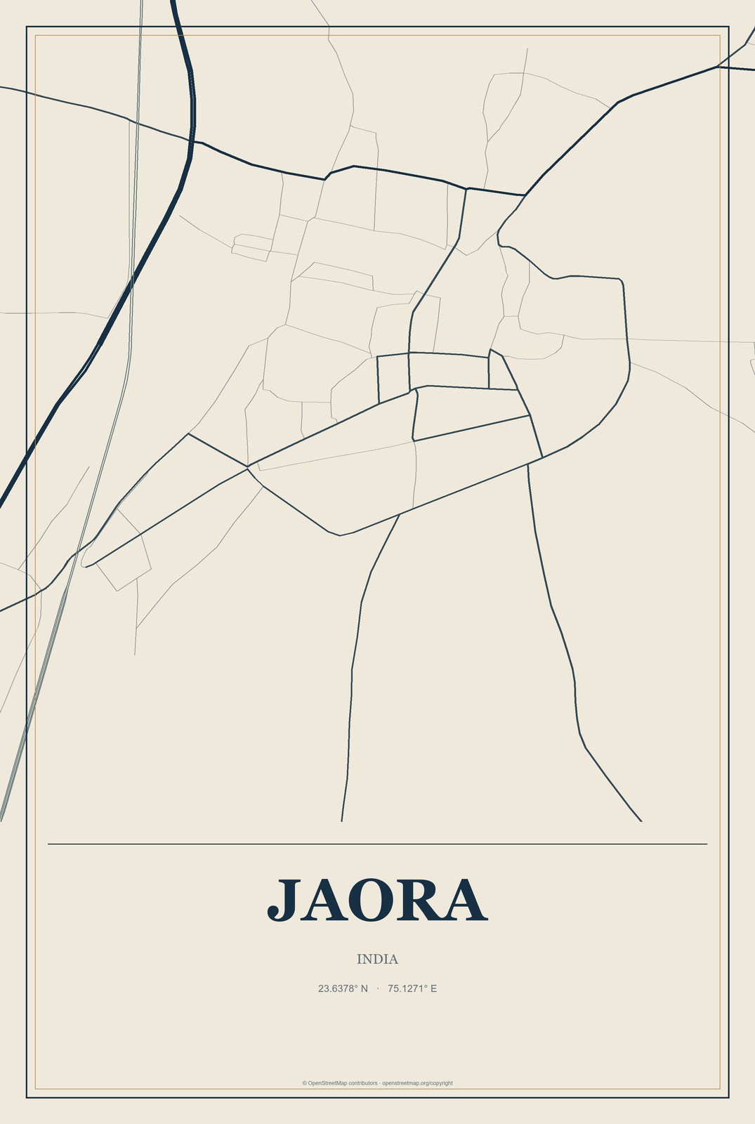 Jaora, India City Map Aluminum Sign in Coastal Cutout style