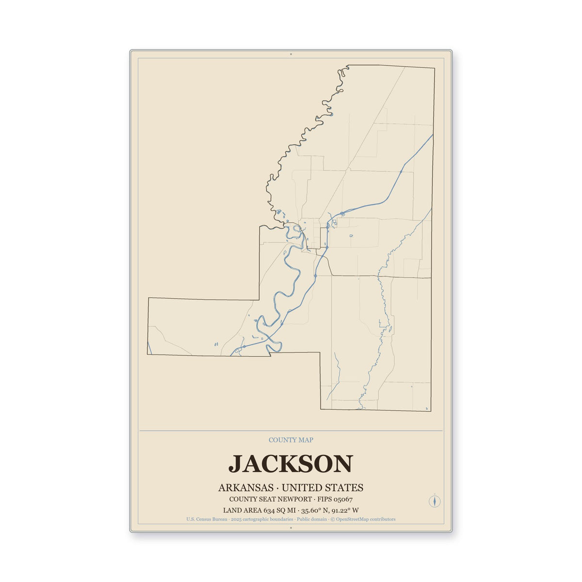 Jackson County, Arkansas Map Aluminum Sign in Heritage Nautical style