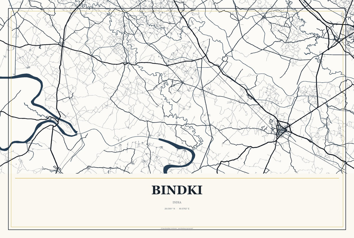 Bindki, India City Map Aluminum Sign in Citrine Modern style