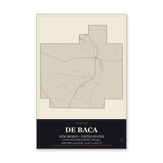 De Baca County, New Mexico Map Aluminum Sign in Museum Plaque style
