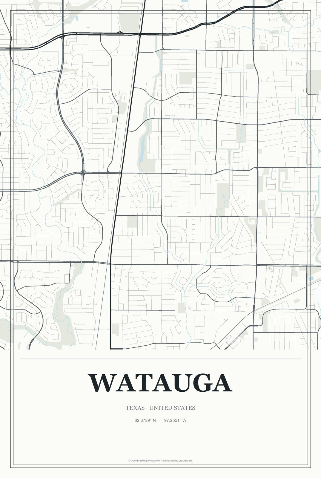Watauga, Texas City Map Aluminum Sign in Gallery Air style