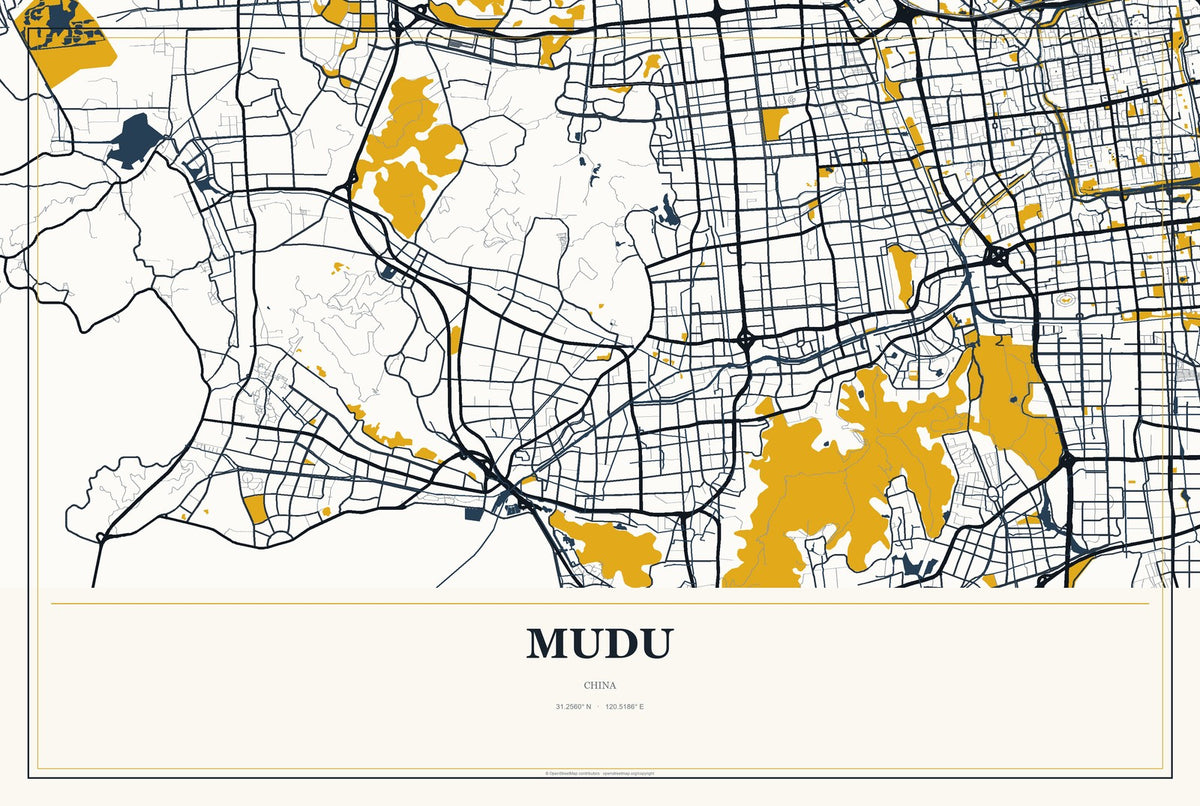 Mudu, China City Map Aluminum Sign in Citrine Modern style