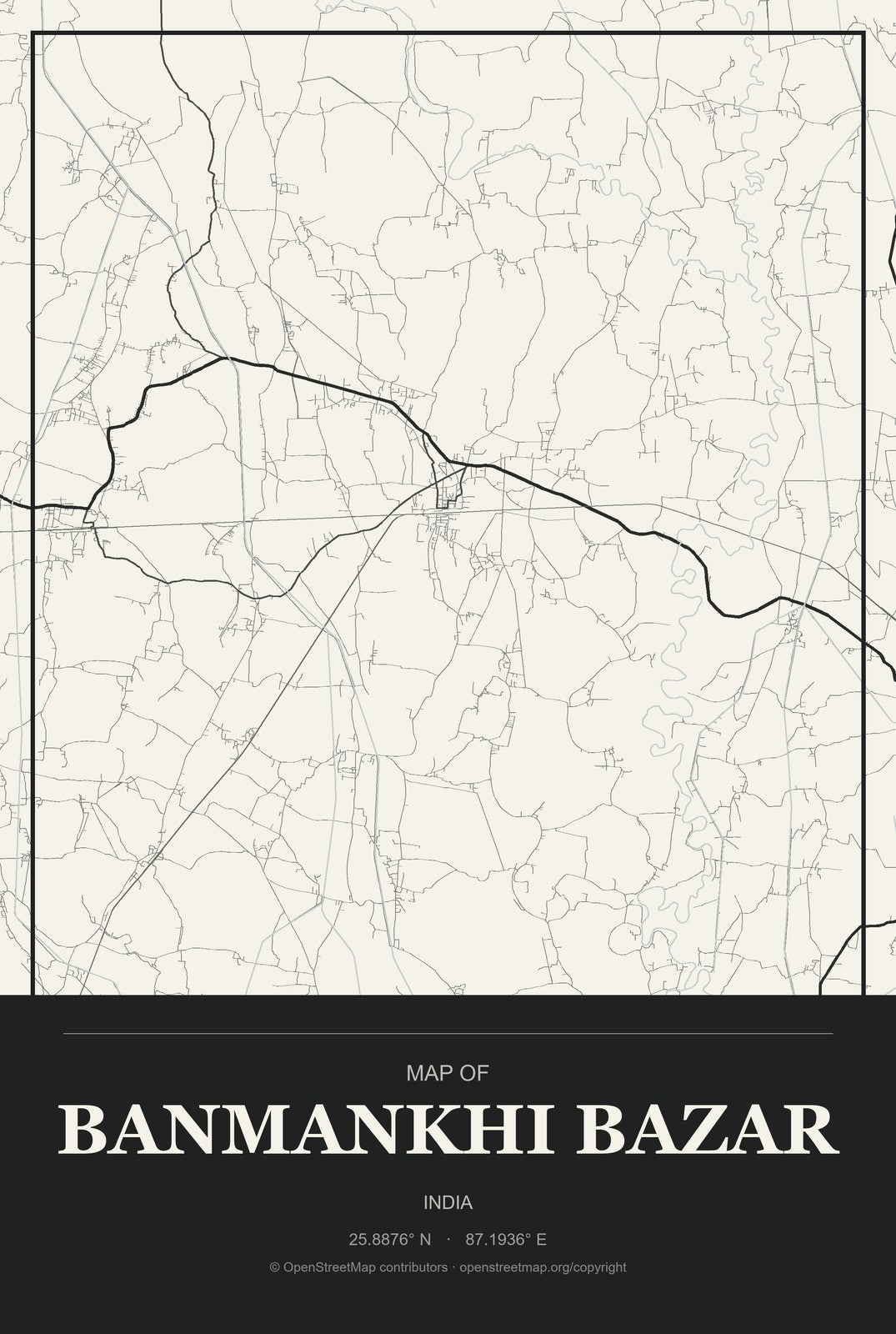 Banmankhi Bazar, India City Map Aluminum Sign in Museum Plaque style