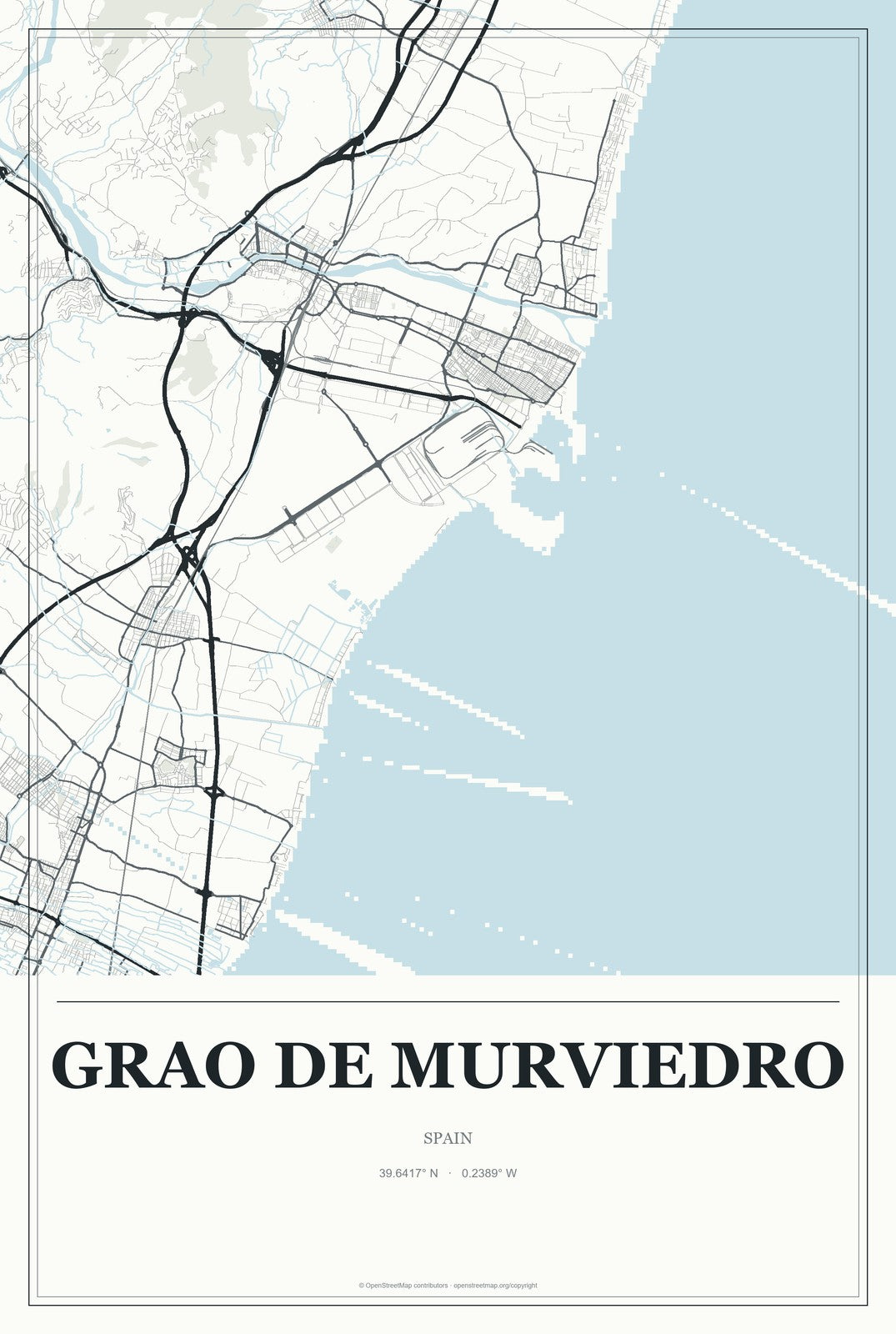 Grao de Murviedro, Spain City Map Aluminum Sign in Gallery Air style