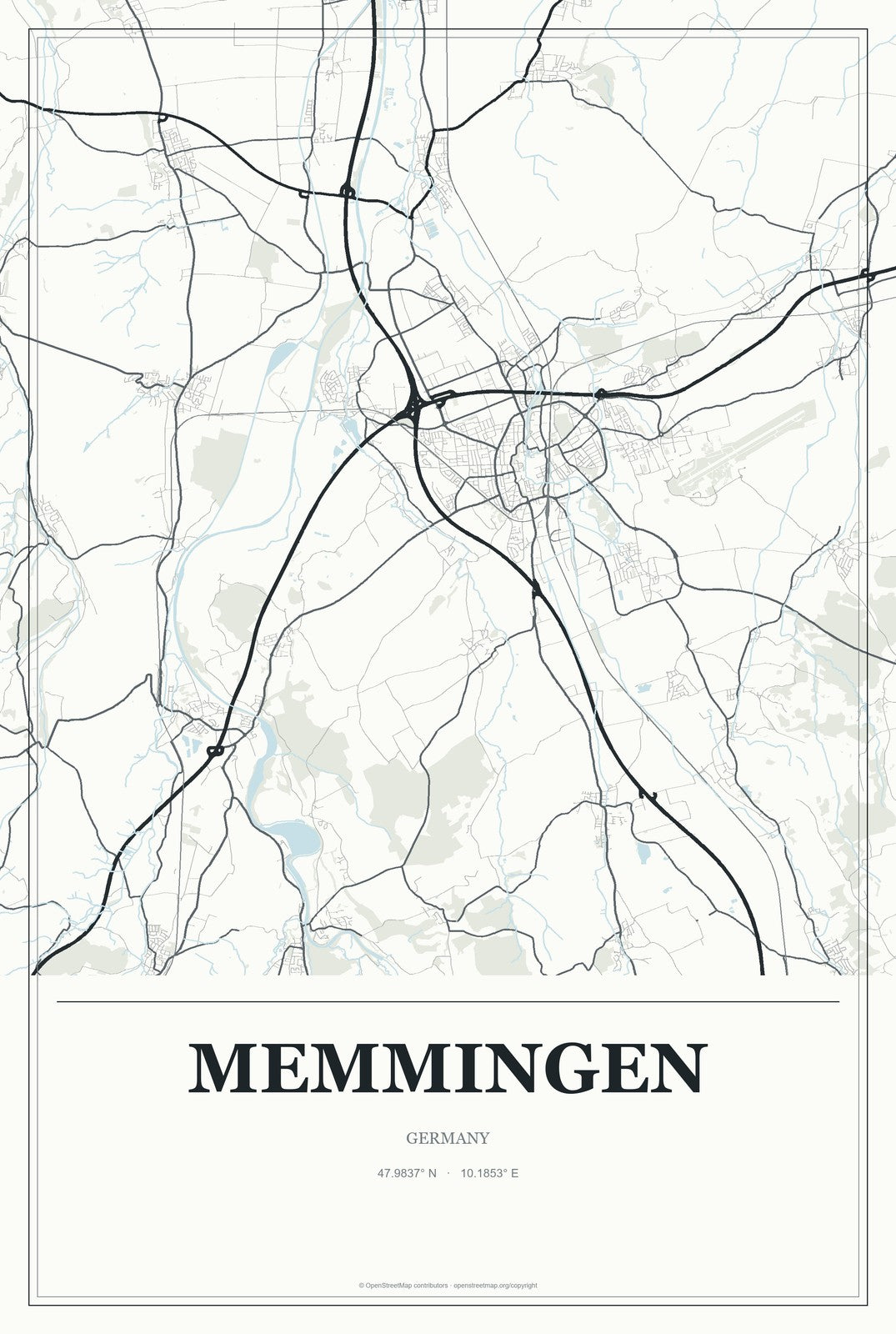 Memmingen, Germany City Map Aluminum Sign in Gallery Air style