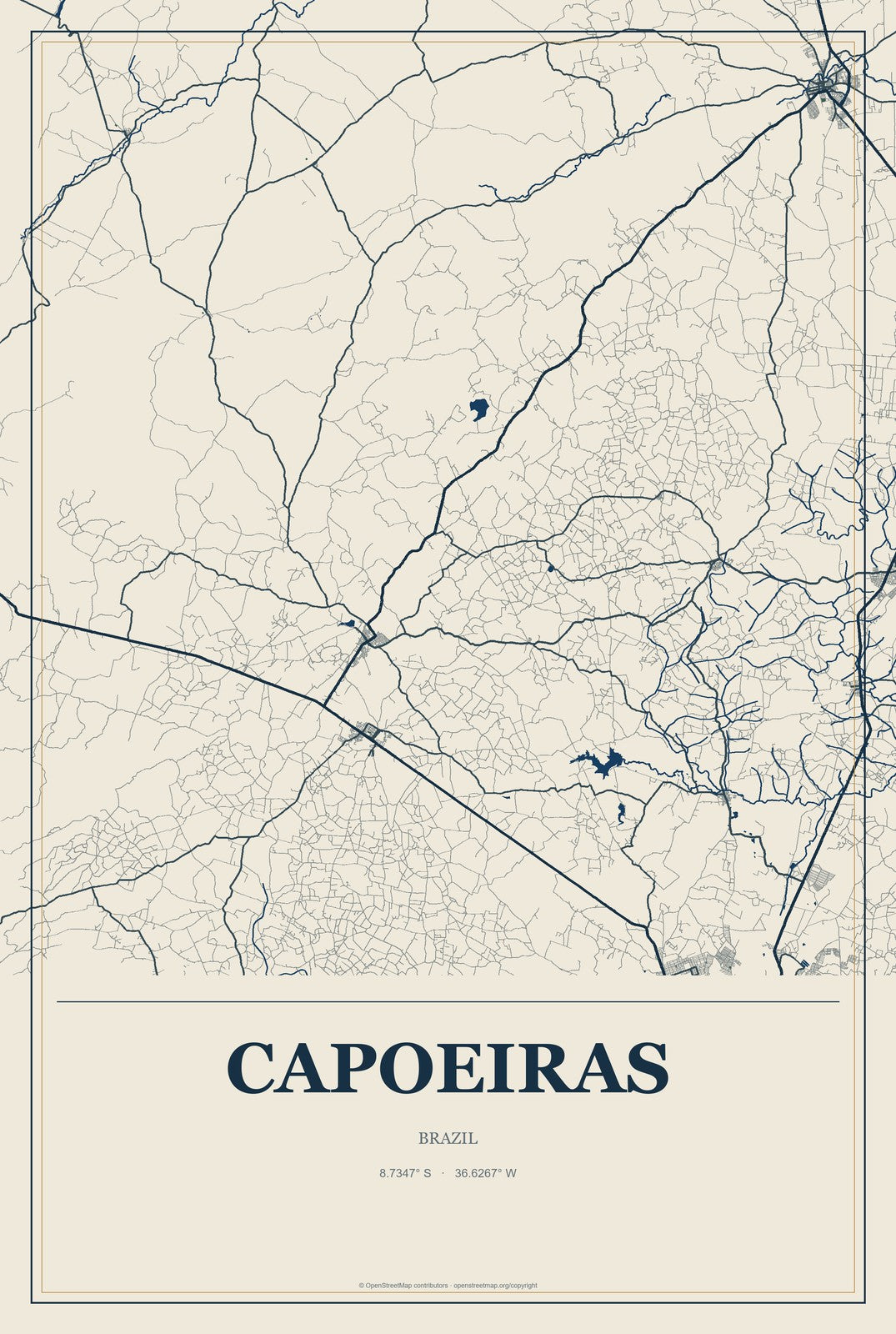 Capoeiras, Brazil City Map Aluminum Sign in Coastal Cutout style