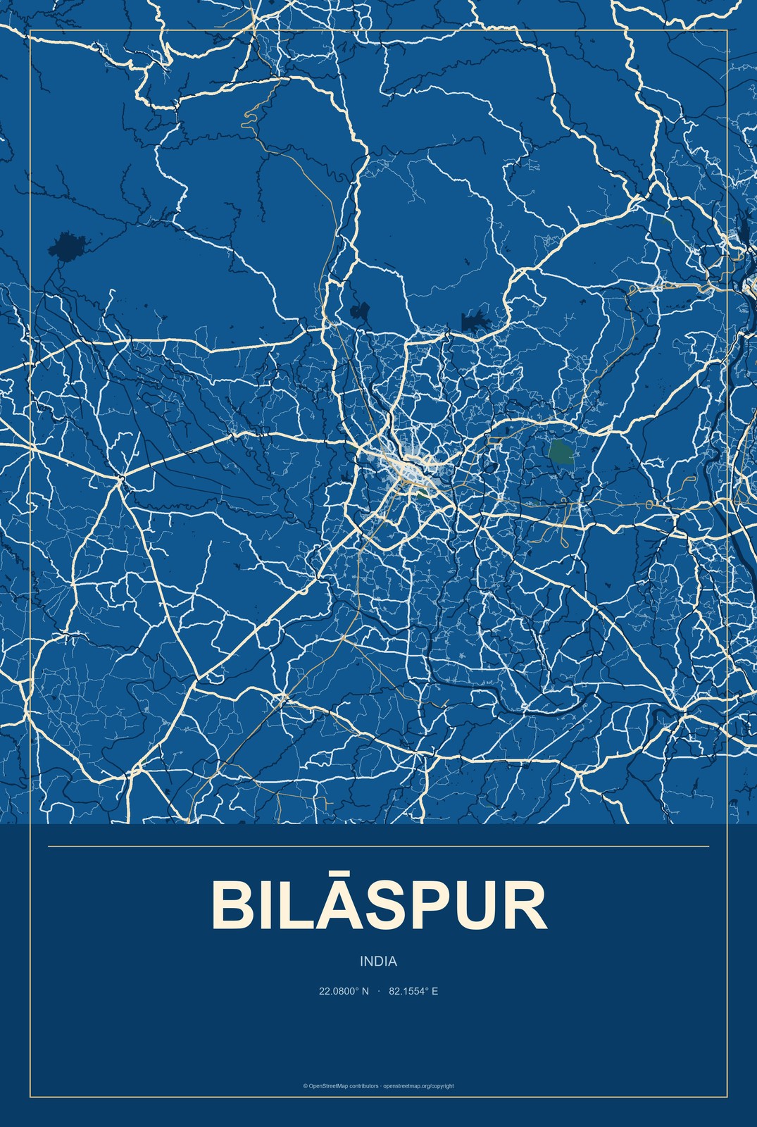 Bilāspur, Haryana, India City Map Aluminum Sign in Harbor Cobalt style